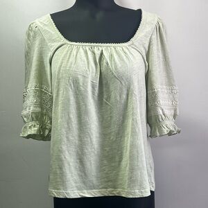 I 💗 OFFERS! Lucky Brand Mint color Blouse with Embroidered Sleeves